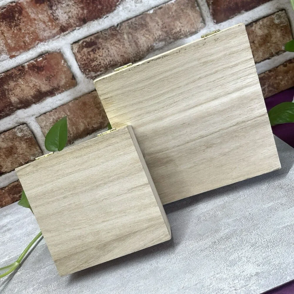 2Pcs Wooden Box Small & Medium Wood Box Unfinished Art Decor Project Storage